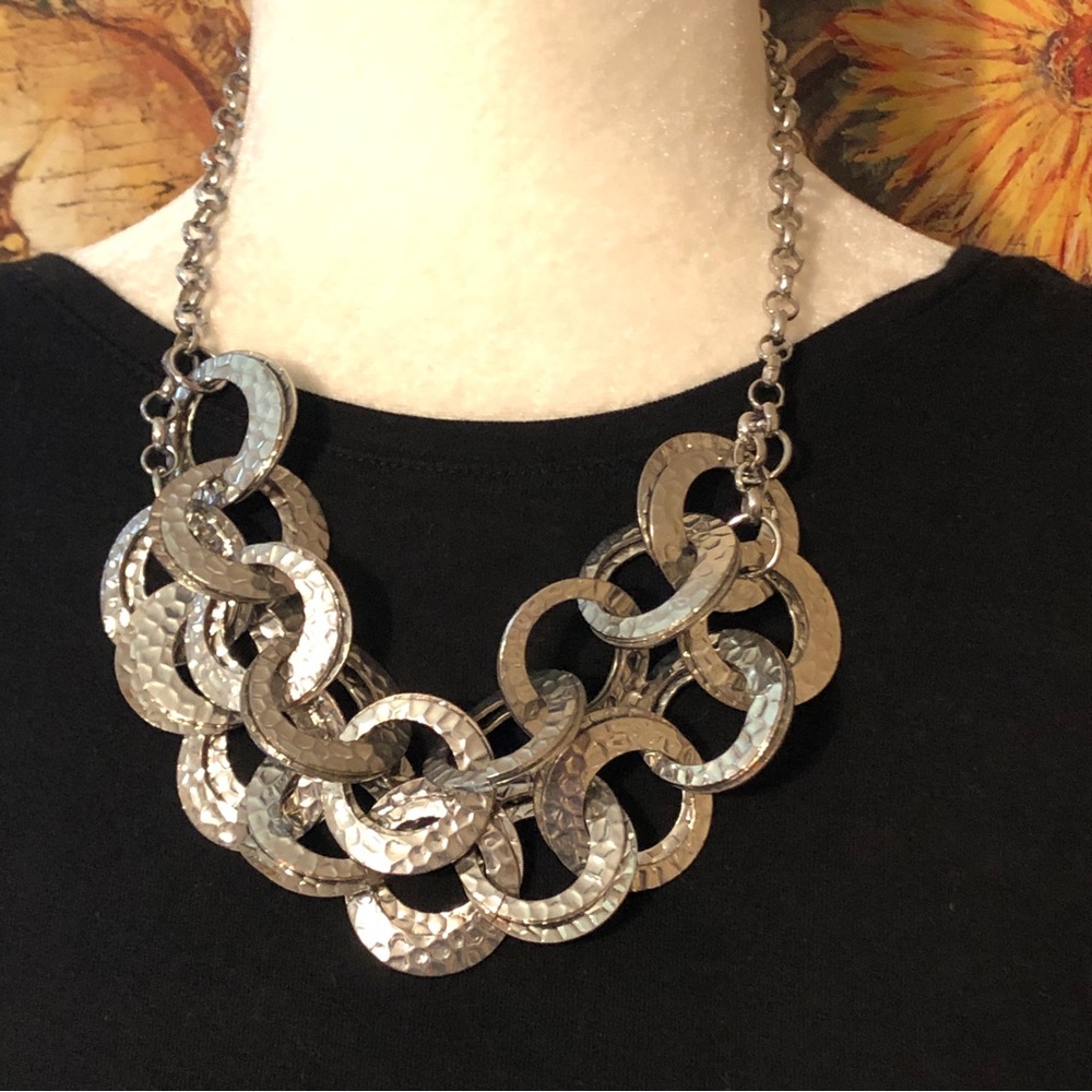 Chico's Double Strand Silver Alligator Print Rings 20.5" Necklace